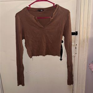 Brown Cropped Fashion Nova Long Sleeve Shirt